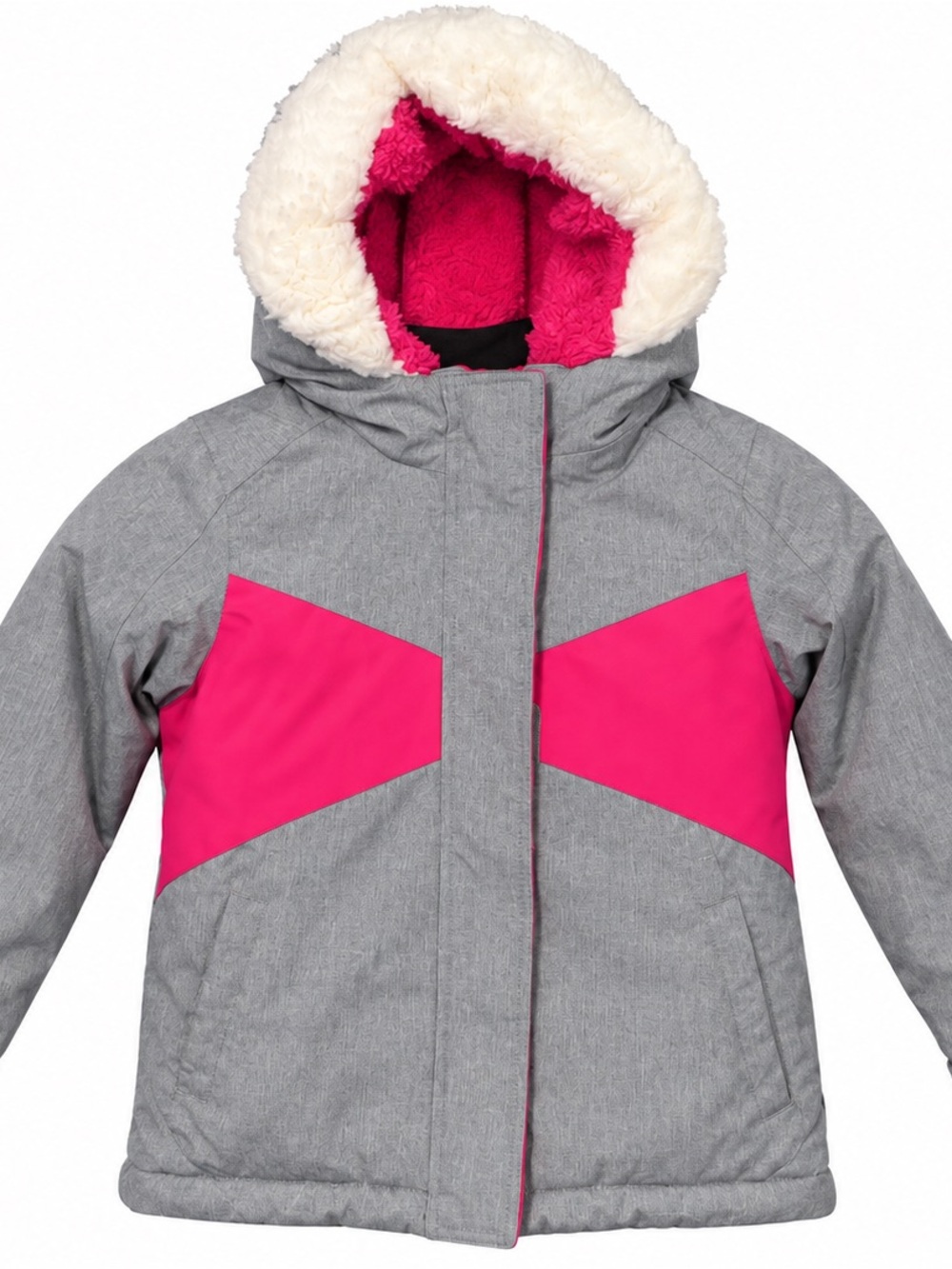ZeroXposur Girls 4/5 Gray Pink Faux Fur Hood Ski Jacket